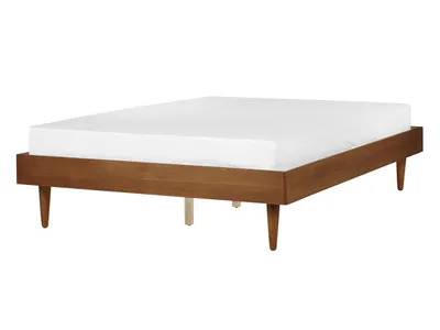 Produktbild von BELIANI Bett Braune Esche Gummibaumholz mit Lattenrost 140 x 200 cm Ohne Kopfteil Rustikaler Stil Schlafzimmer Ausstattung Doppelbett Bettrahmen