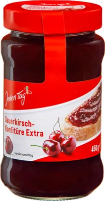 Produktbild von Jeden Tag Konfitüre Extra Sauerkirsche (450g Glas) + usy Block