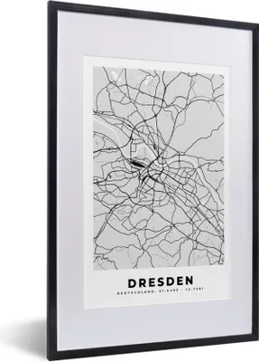 Produktbild von MuchoWow® Gerahmtes Poster Deutschland - Karte - Dresden - Stadtplan - Karte 40x60 cm - Poster mit Schwarzem Bilderrahmen Wandposter Rahmen Foto Bilder - Poster in Rahmen