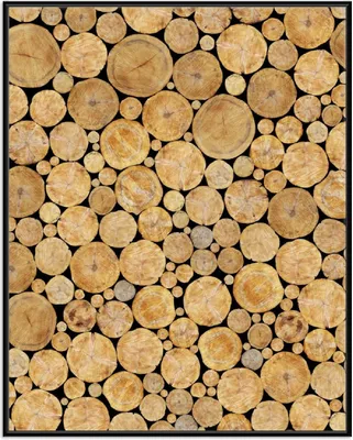 Produktbild von Wallario Wandbild Holzstapel rund, Größe: 40,30 x 50,30 cm, Poster mit schwarzem Aluminiumrahmen