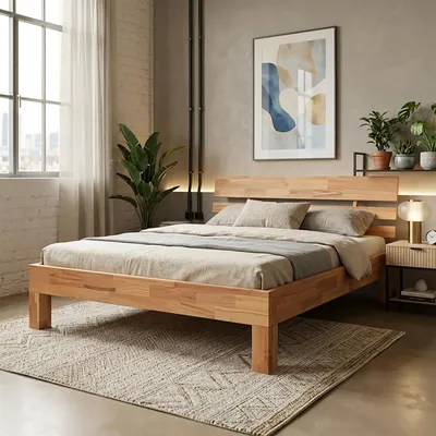 Produktbild von Krok Wood Massivholzbett Julia Wildbuche 160x200 cm, Stabiles Holzbett mit Kopfteil, natürliche Farbnuancen & lebendige Maserung, geöltes Buchenholz
