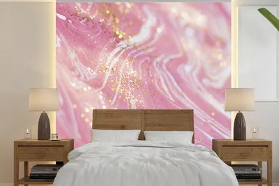 Produktbild von MuchoWow® Fototapete für Wohnzimmer oder Schlafzimmer Wandtapete Vinyl Motivtapete Marmor - Luxus - Glitzer - Rosa - 240x240 cm - Schlafzimmer-Tapete