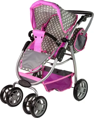 Obrázek produktu pro Alice 14956 Kočárek pro panenky 2 v 1, růžový s hvězdičkami