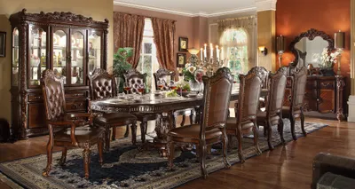 Produktbild von Esszimmer Garnitur 9tlg. Set Barock Rokoko Tisch 8x Stühle Stuhl Holz Gruppe