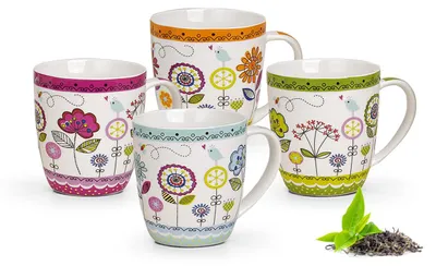Produktbild von Kaffeetassen 4er Set Blumen Herzen Sommer Frühling