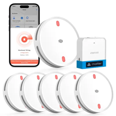 Rauchmelder mit Hub, WiFi-Alarm, 6 Stück, weiß