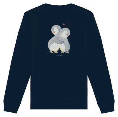 Produktbild von Mr. & Mrs. Panda Bio Baumwoll Pullover Pinguine Kuscheln Größe L - French Navy - Geschenk, Sweatshirt, für Partner, Mitbringsel, Nachhaltiges, Freundin, Hochzeitstag