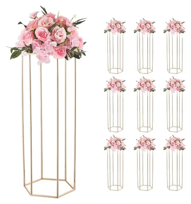 Produktbild von VEVOR 10PCS 60cm Hohe Hochzeitsblumenständer, Mit Acryl-Laminat, Acryl-Vasen-Säulen Geometrische Mittelstück-Ständer, Florale Ausstellungsregale für T-Stage-Events Empfang, Partydekoration Zuhause, Sechseckige Säule-a, 80cm-e