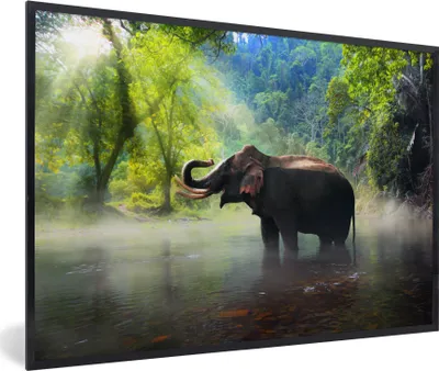Produktbild von MuchoWow® MuchoWow® Gerahmtes Poster Elefant - Wasser - Natur 30x20 cm - Poster mit zchwarzem Bilderrahmen - Kunstdruck - Bild-Poster