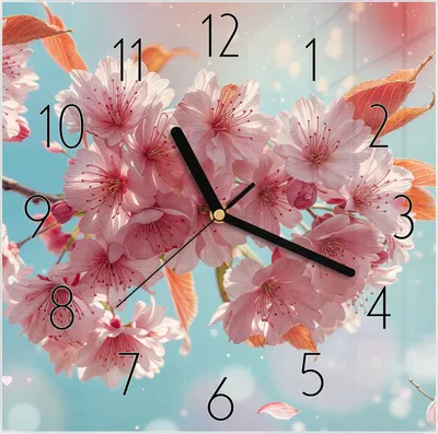 Produktbild von Wanduhr aus Glas mit Motiv Kirschblüte Himmel- 30 x 30 cm - inkl. Aufhängesystem