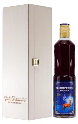 Produktbild von St. Hubertus Tropfen - Kräuter Likör mit Geschenk-Holzkiste