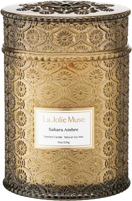 Imagen del producto de Vela Sahara Ambre, regalo para mujeres, vela en tarro de vidrio grande, cera de soja natural, tiempo de combustión de 90 horas, peso: 550 g
