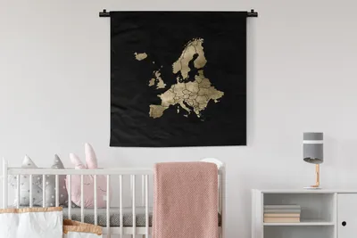 Produktbild von MuchoWow® Wandteppich Wandbehang Europa Karte - Gold - Schwarz 90x90 cm Tapisserie Dekoration Wandtuch - Wandaufhänger
