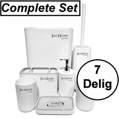 Productafbeelding van Decopatent® Badkamerset 7 Delig - Toiletaccessoires Set - Toiletborstel met houder - Tandborstelhouder - Zeeppompje - Bekers - Wit