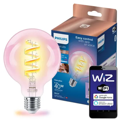 Produktbild von Philips WiZ Smart LED Spiral Filament G95 Globe 6,3W = 40W E27 klar 470lm RGBTW 2200K-6500K Dimmbar App Google Bluetooth WiFi