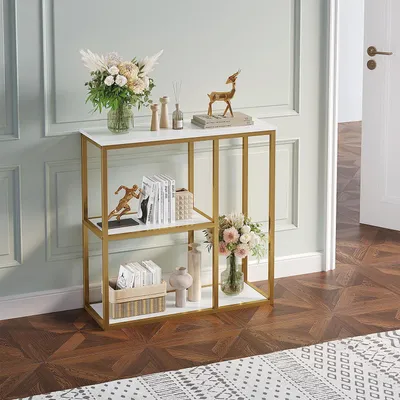 Produktbild von Konsolentisch mit Ablagen 80 x 30 x 80 cm Weiß Gold