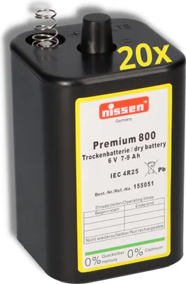 Produktbild von 20x Nissen 4R25 Premium 800 - 6V 7-9Ah 6 Volt Hochleistungs- Blockbatterie für z.B. Baustellenleuchte / Baustellenlampe / Blinklampe/ Handscheinwerfer