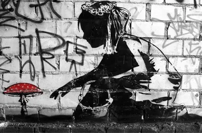 Produktbild von Foto auf Leinwand - Streetart - Mädchen mit Fliegenpilz - Kunstdruck auf Keilrahmen
