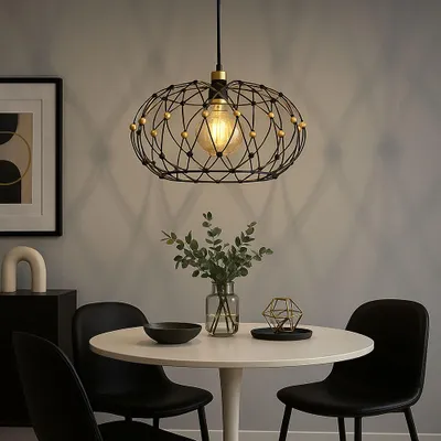 Produktbild von LED Pendelleuchte Metallgeflecht schwarz gold, H 150 cm
