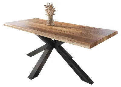 Produktbild von Esstisch Baumkante massiv Mango rough 220 x 100 Spider-Gestell schwarz ATLAS