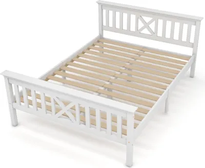 Immagine prodotto di Letto matrimoniale Sweiko in legno massiccio letto junior con testiera e rete a doghe 140*200cm bianco (senza materasso)