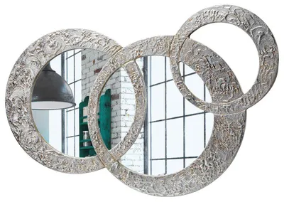 Runder Wandspiegel, MDF und Glas, 74 x 50 cm, silber