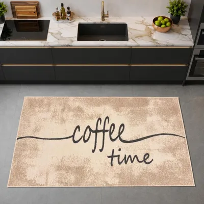 Immagine prodotto di Runner da cucina beige con scritta "Coffee Time" in stile vintage, dimensioni: 80 x 250 cm