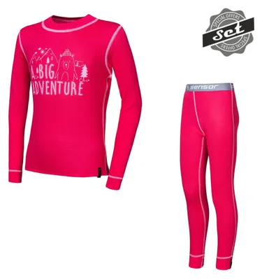 Zdjęcie produktu dla Zestaw Sensor DOUBLE FACE SET ADVENTURE: dziecięca koszulka z długim rękawem + spodenki w kolorze magenta, rozmiar 130; różowy zestaw