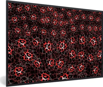 Produktbild von MuchoWow® Gerahmtes Poster Leopard - Design - Rot 90x60 cm - Poster mit Schwarzem Bilderrahmen Wandposter Rahmen Foto Bilder - Fotorahmen - Foto-Plakat