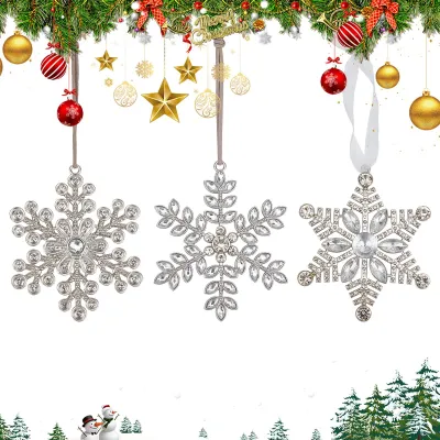 3 Schneeflocken Ornamente, Kristall-Anhänger, 10,4 cm, transparent