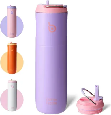 Produktbild von Isolierte Trinkflasche 680 ml mit Strohhalm, Griff - Flieder