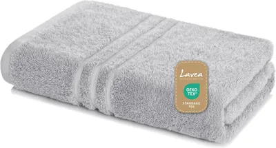 Produktbild von Lavea® Badetuch 100 x 150 cm Baumwolle, saugstarkes Duschtuch groß, Frottier Elena, Duschhandtuch, weich, waschbar 60 °C, trocknergeeignet, Silber