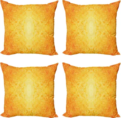 Produktbild von ABAKUHAUS Gelb Kissenbezug Set (4 Stück), Antike Blumenverzierung, Moderner Doppelseitiger Digitaldruck, 40 cm x 40 cm, Ringelblume