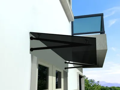 Produktbild von BuyLando (V) 120x90 cm Grauglas Glasvordach inkl. Edelstahlhalter in Schwarz