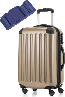Produktbild von Hauptstadtkoffer Alex - Kabinenkoffer 55 cm + Koffergurt als Geschenk, Trolley mit Dehnfalte für Handgepäck 4 Rollen, Hartschale glänzend, TSA,Champagner