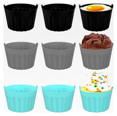 Produktbild von Auflaufförmchen für die Luftfritteuse, 9 Stück Silikon-Eier-Pochierbecher und Muffinförmchen