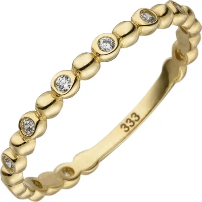 Produktbild von Kugel-Ring Damenring 11 Zirkonia weiß 333 Gold Gelbgold Fingerring 2,2mm schmal Innenumfang 52mm  Ø16.6mm
