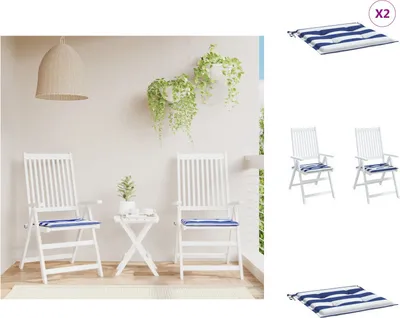 Produktbild von vidaXL Gartenstuhl-Kissen 2 Stk. Blau & Weiß Gestreift 50x50x3cm Stoff -  Sitzpolster
