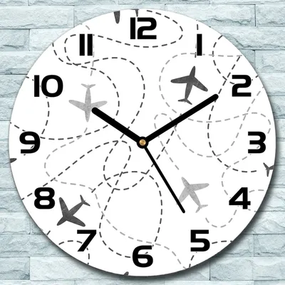 Produktbild von Wanduhr aus Glas Rund fi 30 Flugzeuge Weiß Quarz Deko Wohnzimmer Büro