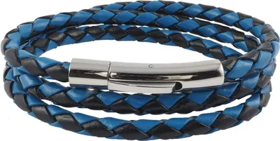 Produktbild von Lederkette Lederband Herren Halskette Schwarz Blau 17-100 cm lang geflochten, Länge:17 cm, Breite:6 mm, Verschlussart:Hebeldruckverschluss Silber
