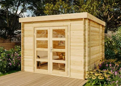 Produktbild von Alpholz Gartenhaus Set Paloma Sol Natur 298x298cm mit Boden & Dacheind.