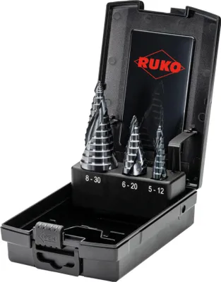 Produktbild von RUKO ULTIMATECUT Stufenbohrer-Satz HSS RUnaTEC mit FLOWSTEP® Spitze - 3 tlg