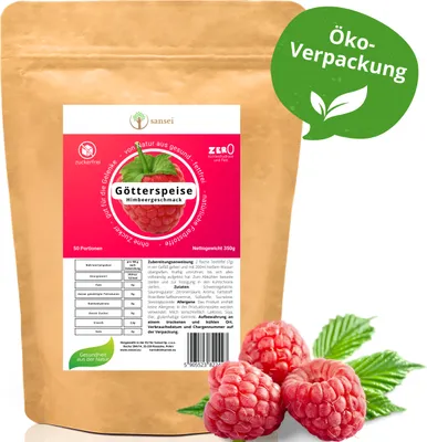 Produktbild von SANSEI Wackelpudding Götterspeise Himbeere 350g bis zu 50 Portionen - Öko-Verpackung, Zuckerfrei, Glutenfrei, ohne Fett, keine Kohlenhydrate