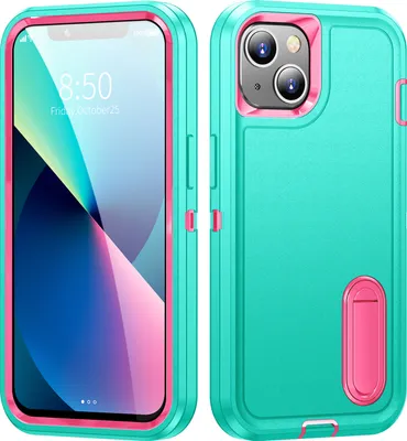 Produktbild von Hülle für iPhone 13 /iPhone 14 Hybrid Dreilagige Robust Stoßfest Schwerlast Schutzhülle mit Ständer Türkis