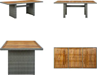 Image de vidaXL Table de jardin gris clair Poly rotin et bois massif d'acacia - Table de jardin - Tables - Tables