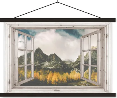 Produktbild von MuchoWow® Textilposter Aussicht - Berg - Herbst 150x100 cm mit schwarzem Rahmen - Schlafzimmer