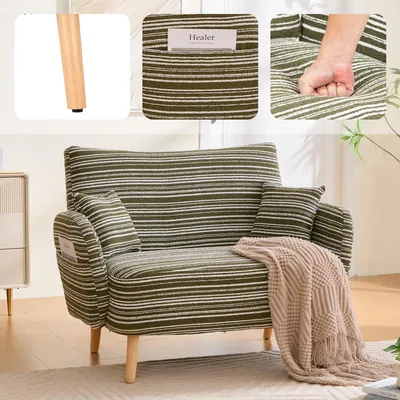 Produktbild von Zweisitzer-Sofa mit Armlehnenkissen, Aufbewahrung, bequem, 121 x 82 x 87 cm, Olivgruen