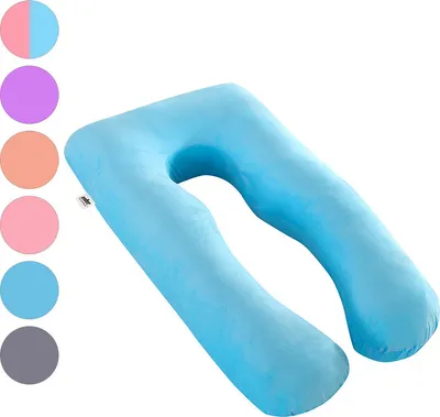 Image de Coussin de grossesse intégral, coussin d'allaitement en forme de U avec taie d'oreiller lavable, bleu