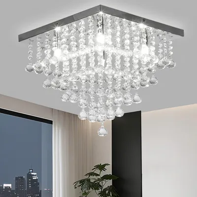 Produktbild von Oyajia Luxus 5-lagiges Quadrat Kristall Deckenleuchte Kristallperlen Kronleuchter, Kompatibel mit 4 G9-Glühbirnen, für Wohnzimmer Schlafzimmer