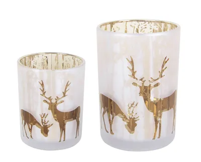 Produktbild von TrendLine Windlicht Glas Rentier Ø 10 cm weiß-gold
